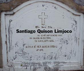 Tombstone of my great grandfather Santiago Quison Limjoco - Buried in Lian, Batangas 