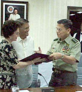 In November of 2000, Chief of Staff, Gen. Angelo Reyes gave a merienda/ award acknowledgement, with the heads of every dept. of PAF to honor my Ramon and Helen for the Xray Machine they donated to General V. Luna Hospital.